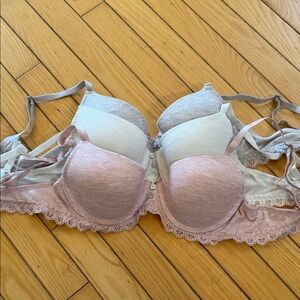 Laura Ashley Pink, White and Gray Lace 3 Bra Set